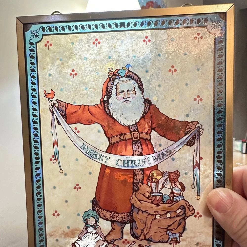 Glassmasters 1987 Santa Stained Glass Suncatcher Brass Frame 7